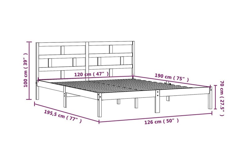 Sängram vit massivt trä 120x190 cm - Vit - Möbler - Sovrum - Sängram & sängstomme