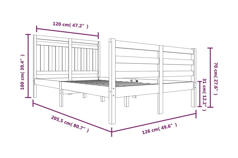 Sängram vit massivt trä 120x200 cm enkelsäng - Vit - Möbler - Sovrum - Sängram & sängstomme