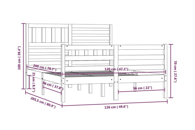 Sängram vit massivt trä 120x200 cm enkelsäng - Vit - Möbler - Sovrum - Sängram & sängstomme