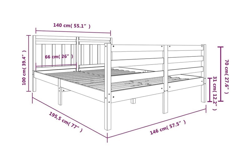 Sängram vit massivt trä 140x190 cm - Vit - Möbler - Sovrum - Sängram & sängstomme