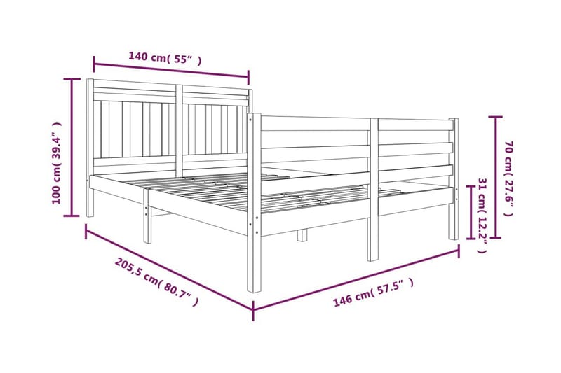 Sängram vit massivt trä 140x200 cm - Vit - Möbler - Sovrum - Sängram & sängstomme