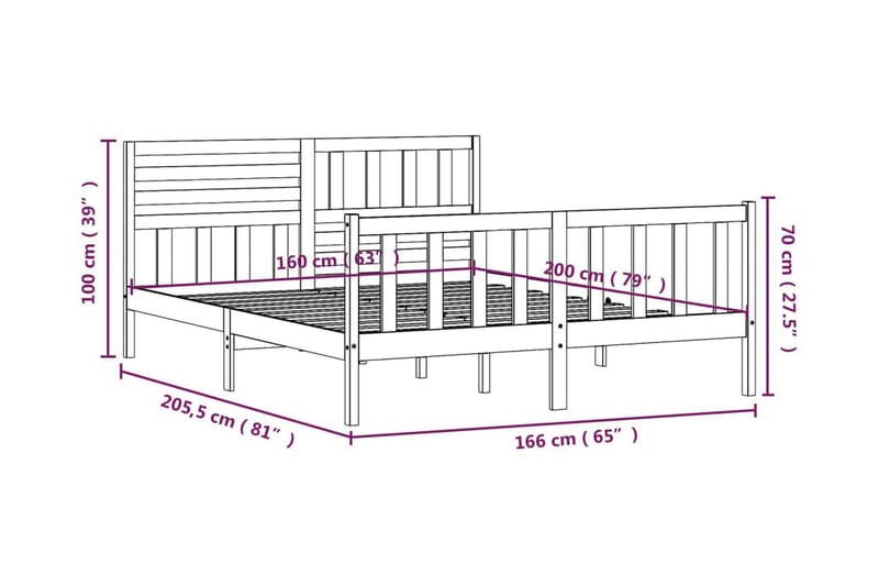 Sängram vit massivt trä 160x200 cm - Vit - Möbler - Sovrum - Sängram & sängstomme