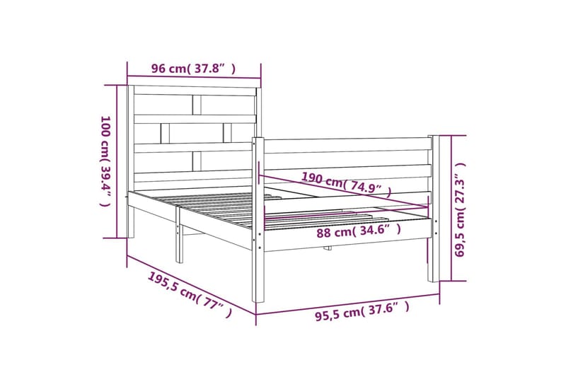 Sängram vit massivt trä 90x190 cm enkelsäng - Vit - Möbler - Sovrum - Sängram & sängstomme