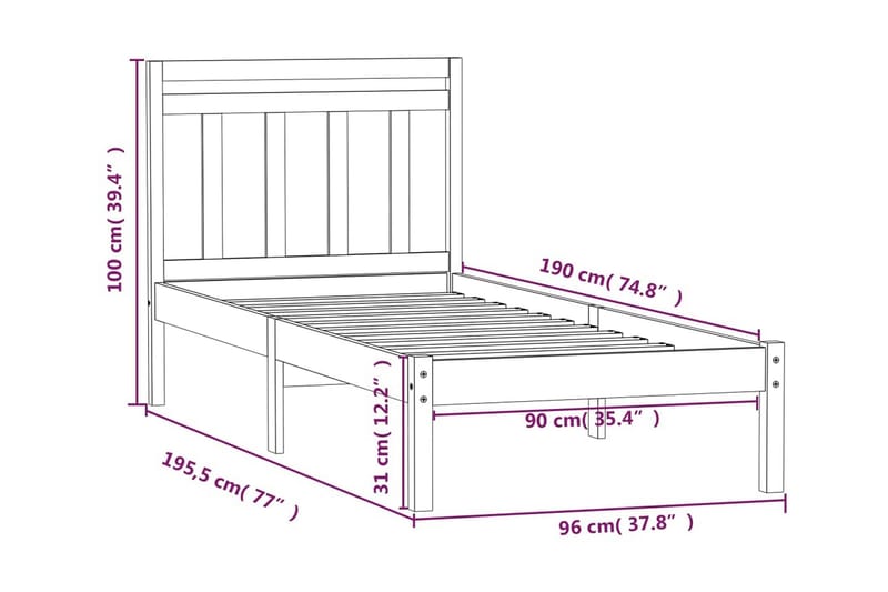 Sängram vit massivt trä 90x190 cm enkelsäng - Vit - Möbler - Sovrum - Sängram & sängstomme