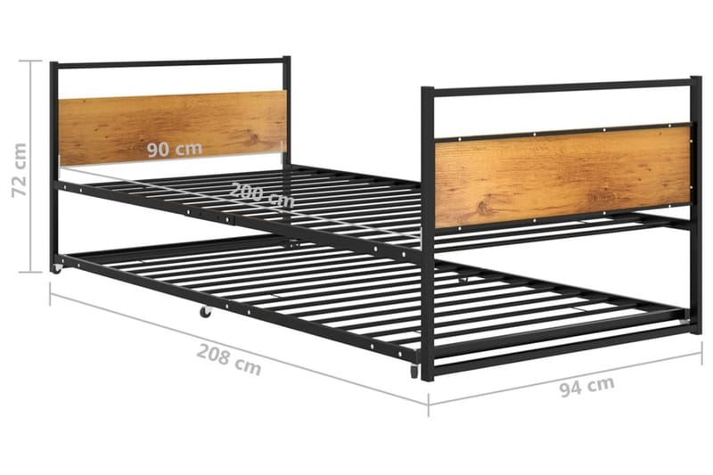 Utdragbar sängram svart metall 90x200 cm - Svart - Möbler - Sovrum - Sängram & sängstomme