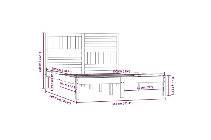 Sängram vit massivt furu 150x200 cm - Vit - Möbler - Sovrum - Sängram & sängstomme