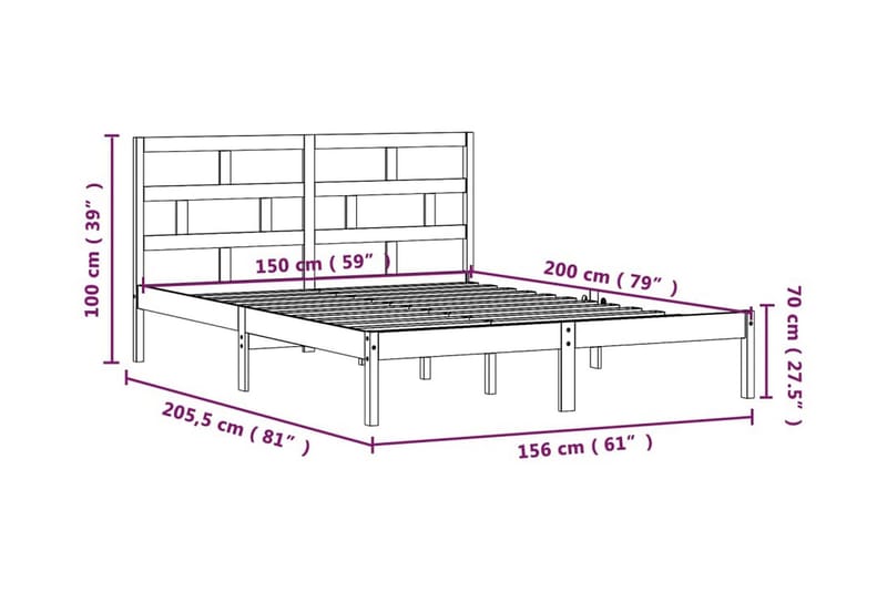 Sängram vit massivt trä 150x200 cm - Vit - Möbler - Sovrum - Sängram & sängstomme