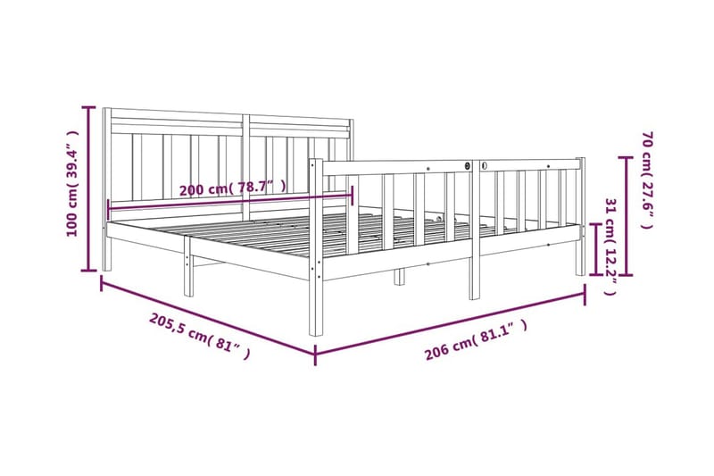 Sängram vit massivt trä 200x200 cm - Vit - Möbler - Sovrum - Sängram & sängstomme