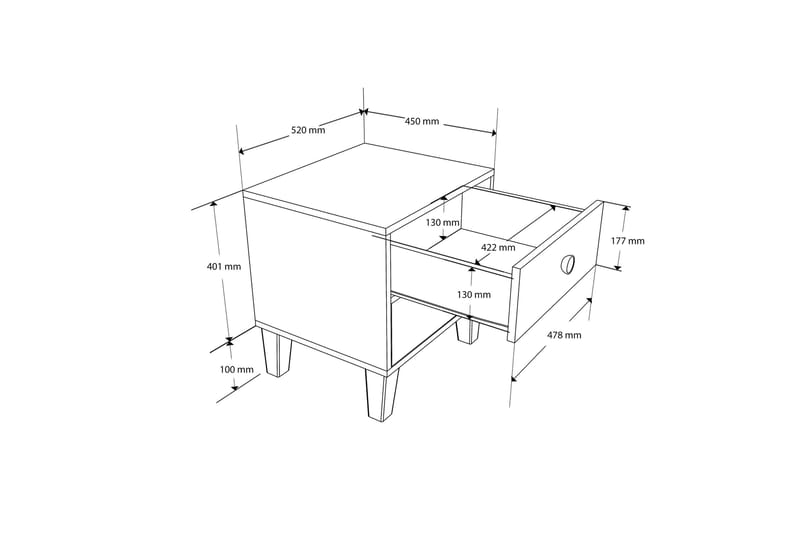 ZHAXDIFF Sängbord 52 cm Ek/Vit - Möbler - Sovrum - Sängbord