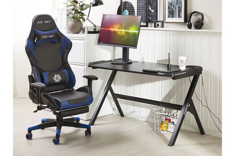 BILLERICA Gamingbord 120 cm med LED-belysning Svart - Svart/Grå - Möbler - Spelrum - Gamingbord & datorbord