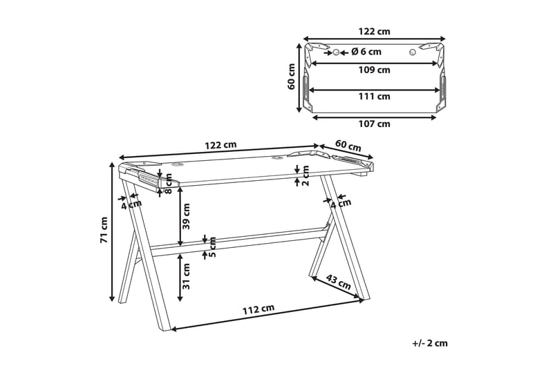 BILLERICA Gamingbord 120 cm med LED-belysning Svart - Svart/Grå - Möbler - Spelrum - Gamingbord & datorbord