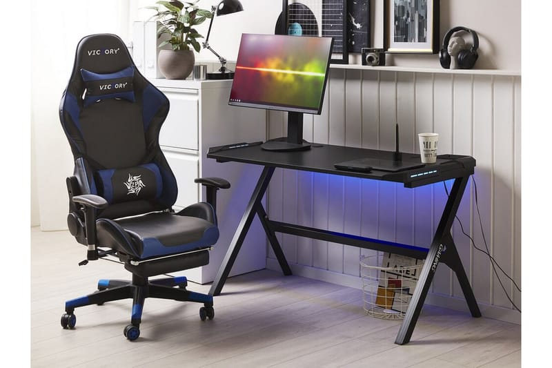 BILLERICA Gamingbord 120 cm med LED-belysning Svart - Svart/Grå - Möbler - Spelrum - Gamingbord & datorbord