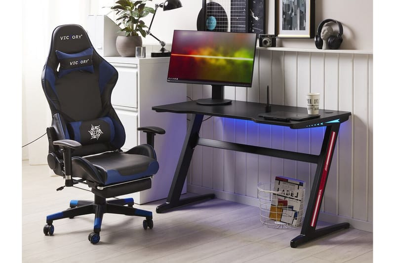 COMFREY Gamingbord 120 cm med LED-belysning Svart - Grå/Svart - Möbler - Spelrum - Gamingbord & datorbord