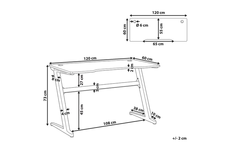 COMFREY Gamingbord 120 cm med LED-belysning Svart - Grå/Svart - Möbler - Spelrum - Gamingbord & datorbord