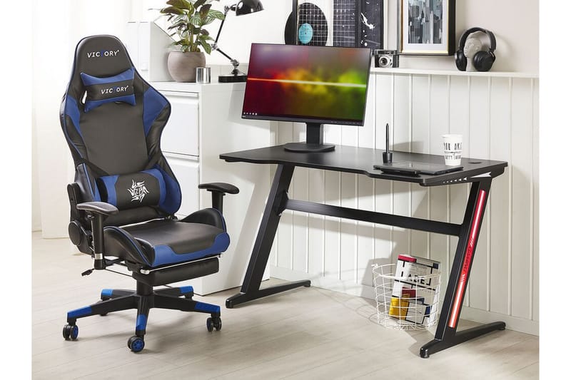 COMFREY Gamingbord 120 cm med LED-belysning Svart - Grå/Svart - Möbler - Spelrum - Gamingbord & datorbord