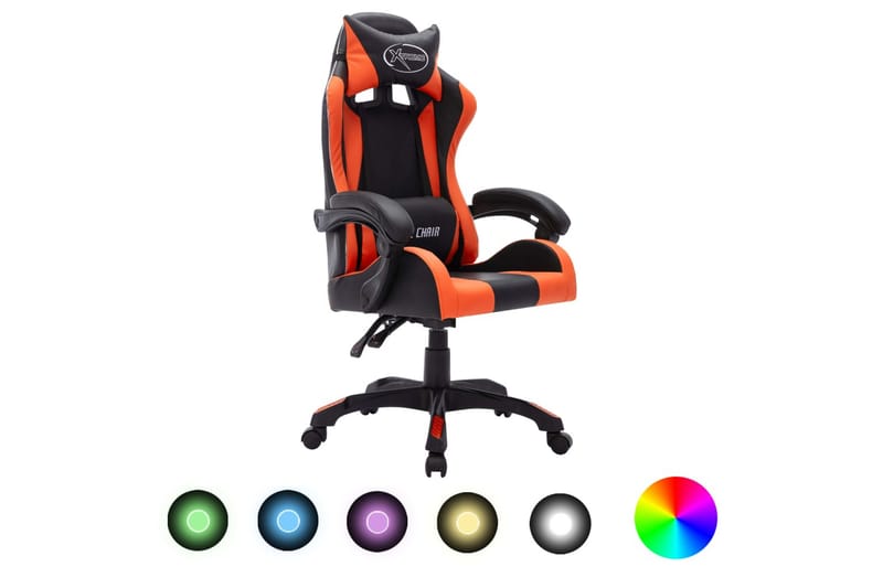 Gamingstol med RGB LED-lampor orange och svart konstläder - Flerfärgad - Möbler - Spelrum - Gamingstol