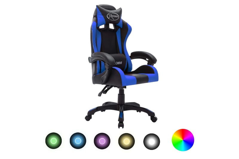 Gamingstol med RGB LED-lampor blå och svart konstläder - Flerfärgad - Möbler - Spelrum - Gamingstol