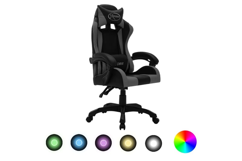 Gamingstol med RGB LED-lampor grå och svart konstläder - Flerfärgad - Möbler - Spelrum - Gamingstol