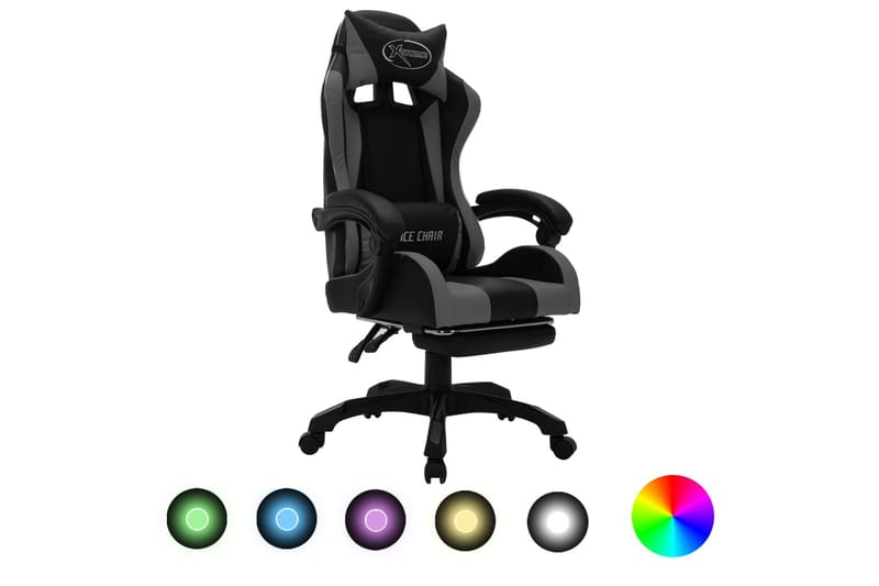 Gamingstol med RGB LED-lampor grå och svart konstläder - Flerfärgad - Möbler - Spelrum - Gamingstol