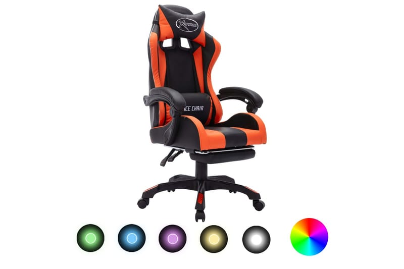 Gamingstol med RGB LED-lampor orange och svart konstläder - Flerfärgad - Möbler - Spelrum - Gamingstol