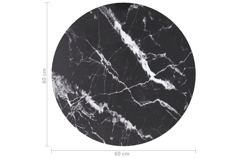 Bordsskiva svart Ã˜60x0,8 cm härdat glas med marmortextur - Svart - Bordsskiva