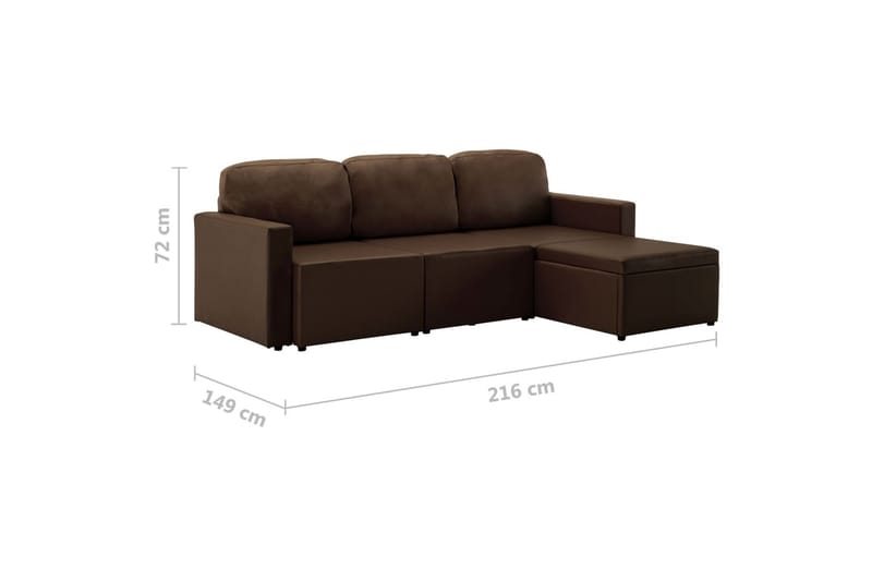 Bäddsoffa modulär 3-sits brun konstläder - Brun - Möbler - Vardagsrum - Bäddsoffor - 3-sits bäddsoffa