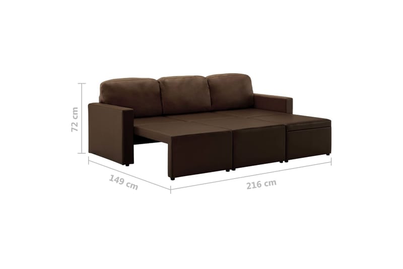 Bäddsoffa modulär 3-sits brun konstläder - Brun - Möbler - Vardagsrum - Bäddsoffor - 3-sits bäddsoffa