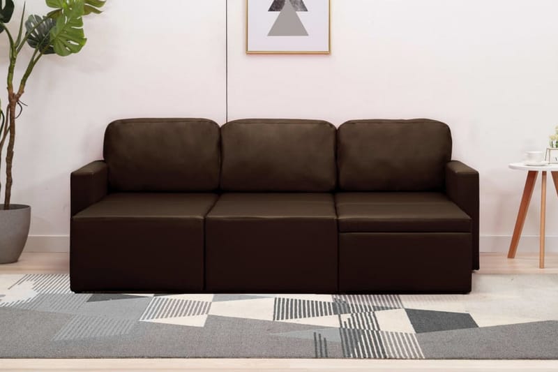 Bäddsoffa modulär 3-sits brun konstläder - Brun - Möbler - Vardagsrum - Bäddsoffor - 3-sits bäddsoffa