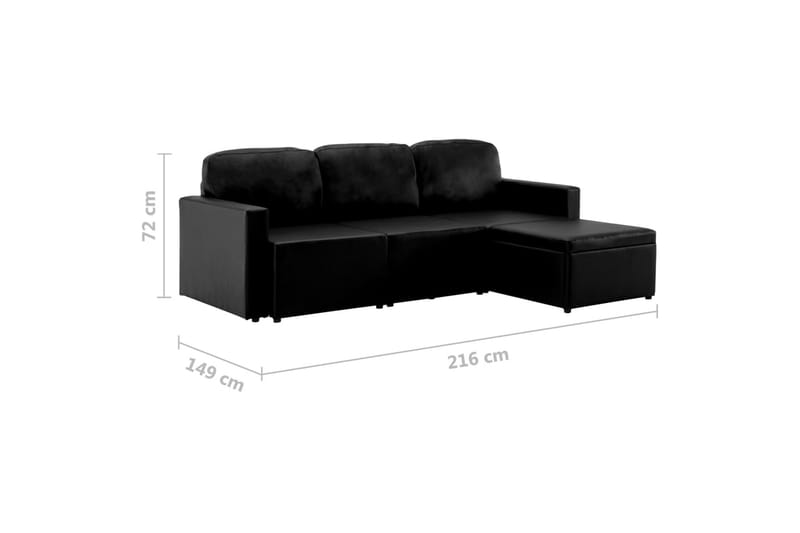 Bäddsoffa modulär 3-sits svart konstläder - Svart - Möbler - Vardagsrum - Bäddsoffor - 3-sits bäddsoffa