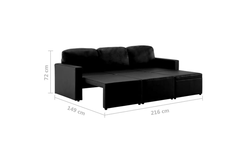 Bäddsoffa modulär 3-sits svart konstläder - Svart - Möbler - Vardagsrum - Bäddsoffor - 3-sits bäddsoffa