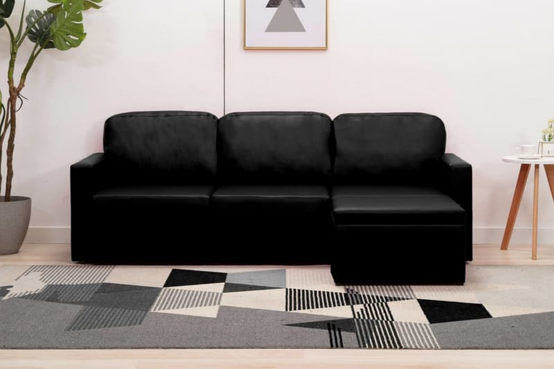 Bäddsoffa modulär 3-sits svart konstläder - Svart - Möbler - Vardagsrum - Bäddsoffor - 3-sits bäddsoffa