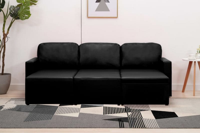 Bäddsoffa modulär 3-sits svart konstläder - Svart - Möbler - Vardagsrum - Bäddsoffor - 3-sits bäddsoffa