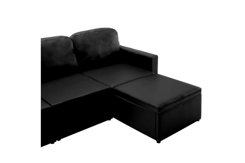 Bäddsoffa modulär 3-sits svart konstläder - Svart - Möbler - Vardagsrum - Bäddsoffor - 3-sits bäddsoffa