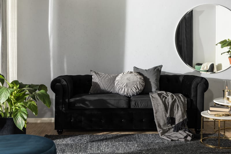 CHESTERFIELD Bäddsoffa 3-sits Sammet Svart - Bäddsoffor - 3-sits bäddsoffa