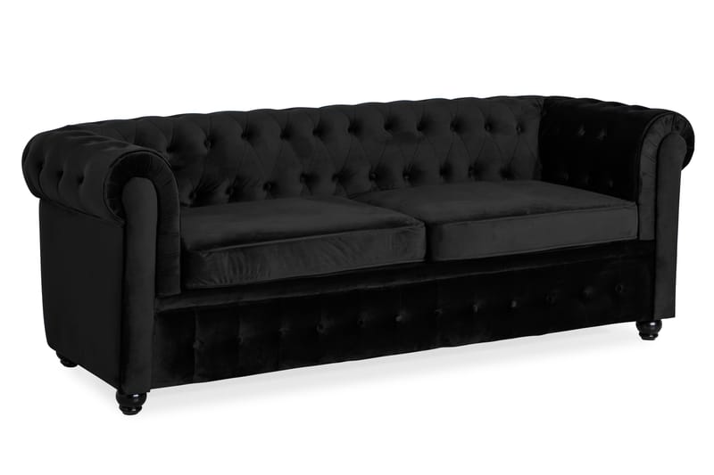 CHESTERFIELD Bäddsoffa 3-sits Sammet Svart - Bäddsoffor - 3-sits bäddsoffa