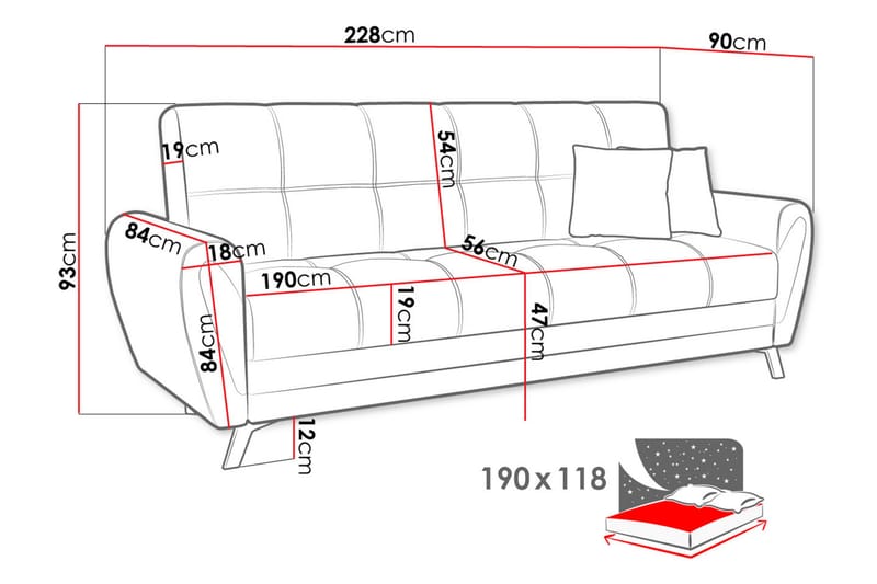 MARANGA 3-sits Bäddsoffa - Grå/Svart - Möbler - Vardagsrum - Bäddsoffor - 3-sits bäddsoffa