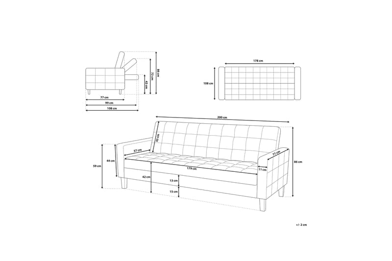 VEHKOO Bäddsoffa 200 cm - Möbler - Vardagsrum - Bäddsoffor - 3-sits bäddsoffa