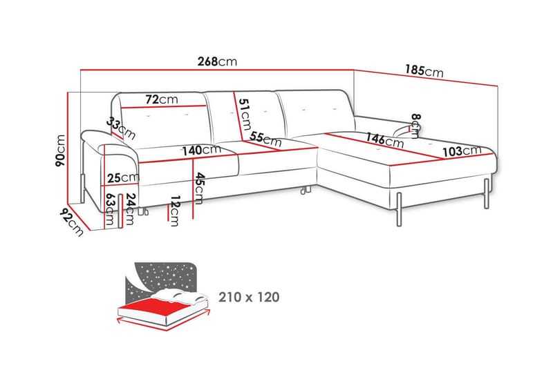 3-sits Hörnbäddsoffa Messner - Möbler - Vardagsrum - Bäddsoffor - Hörnbäddsoffa