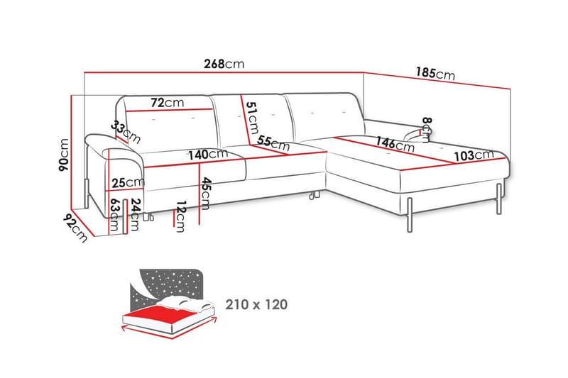 3-sits Hörnbäddsoffa Messner - Möbler - Vardagsrum - Bäddsoffor - Hörnbäddsoffa