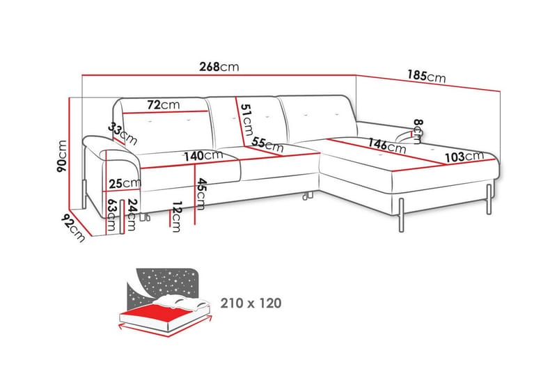 3-sits Hörnbäddsoffa Messner - Möbler - Vardagsrum - Bäddsoffor - Hörnbäddsoffa