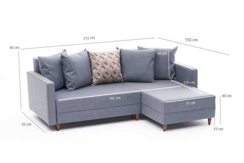 ARRAIDA Bäddsoffa m. Divan 4-sits 192x135 Blå - Möbler - Vardagsrum - Bäddsoffor