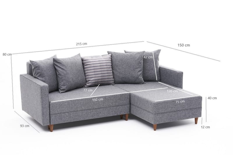 ARRAIDA Bäddsoffa m. Divan 4-sits 192x135 Ljusgrå - Möbler - Vardagsrum - Bäddsoffor