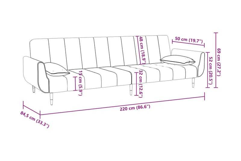 Bäddsoffa 2-sits med två kuddar vinröd sammet - Vinröd - Möbler - Vardagsrum - Bäddsoffor