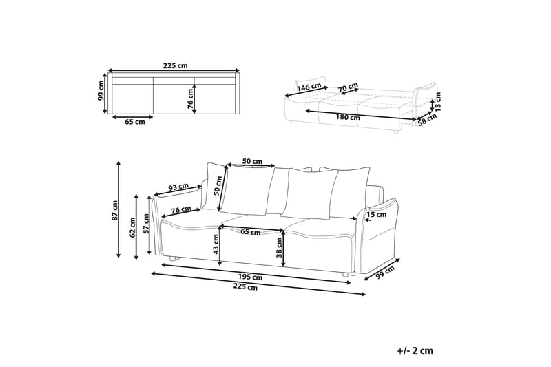 Balendin Bäddsoffa 3-sits - Beige/Svart - Möbler - Vardagsrum - Bäddsoffor