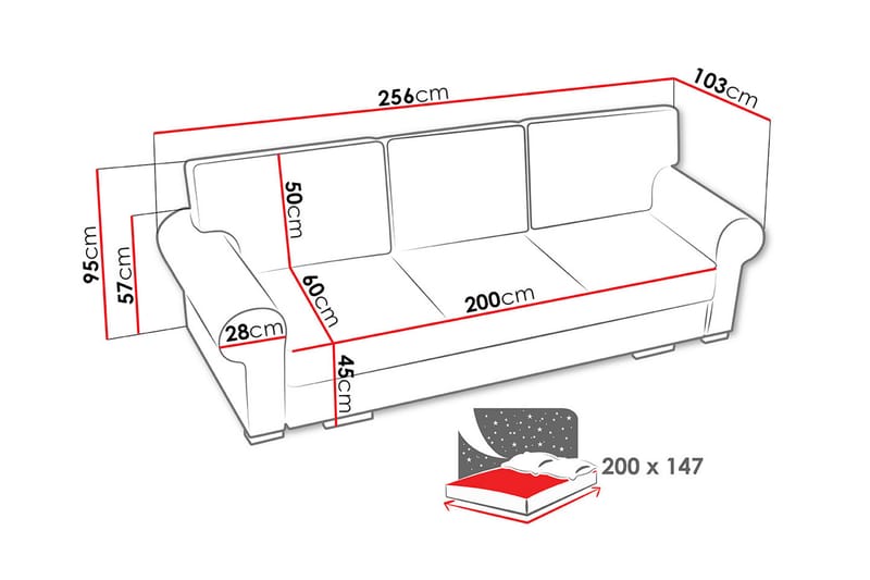 BUKETT Bäddsoffa 256x103x95 cm - Beige/Grå - Möbler - Vardagsrum - Bäddsoffor