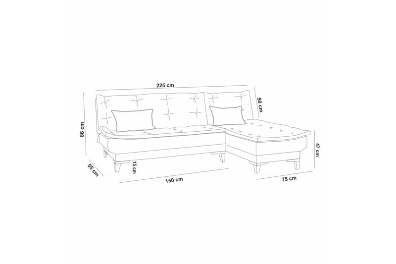 Bunnythorpe Bäddsoffa m. Divan 4-sits 107x205 Antracit - Möbler - Vardagsrum - Bäddsoffor