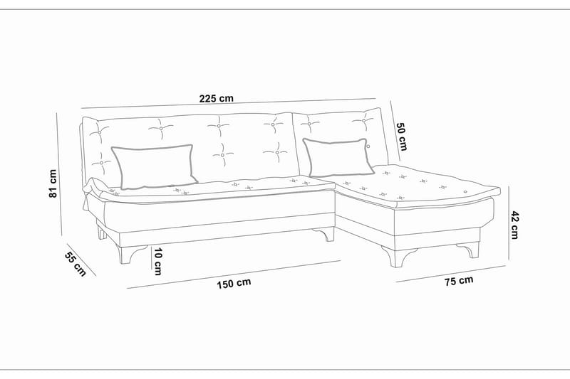 Bunnythorpe Bäddsoffa m. Divan 4-sits Antracit - Möbler - Vardagsrum - Bäddsoffor