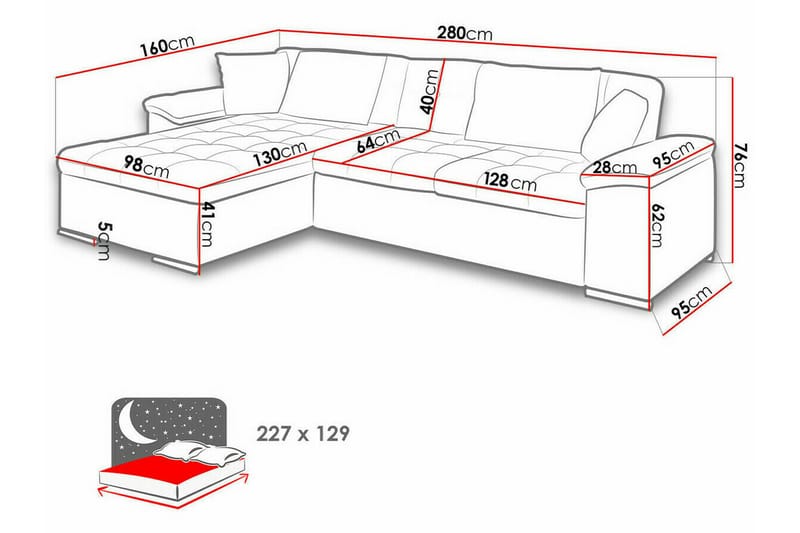 Camior 3-sits Hörnbäddsoffa 280 cm Grå - Möbler - Vardagsrum - Bäddsoffor - Hörnbäddsoffa