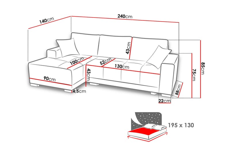 Dallas Divanbäddsoffa 240x140x80 cm - Brun - Möbler - Vardagsrum - Bäddsoffor