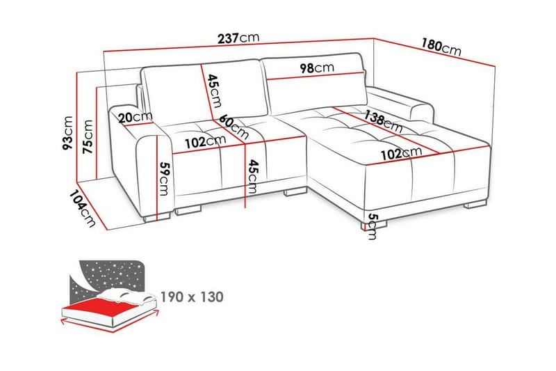 Denegal 2-sits Hörnbäddsoffa Brun - Möbler - Vardagsrum - Bäddsoffor - Hörnbäddsoffa